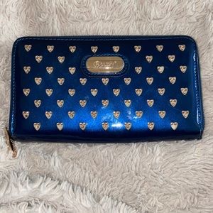 Brangio Italy Wallet Blue Hearts sparkling crystals, zipper closure